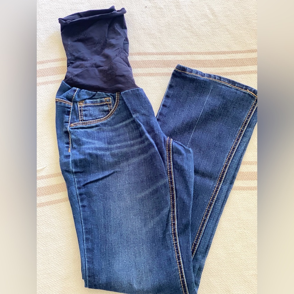 Maternity flare jeans, over the bump style